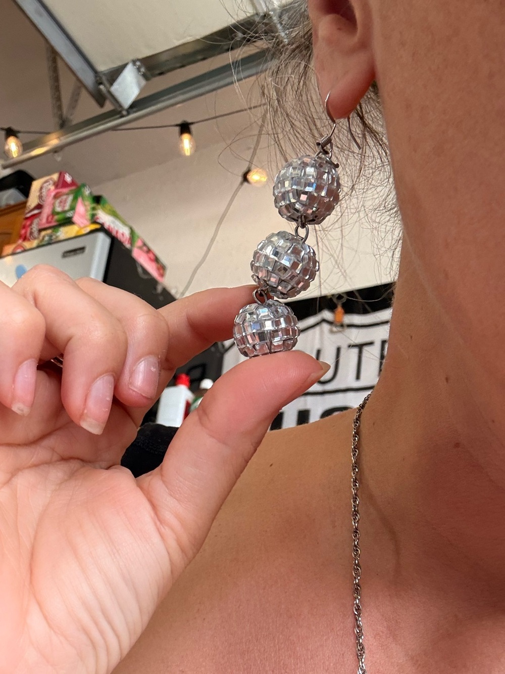 Silver Disco Ball Drop Earrings - Women Jewelry